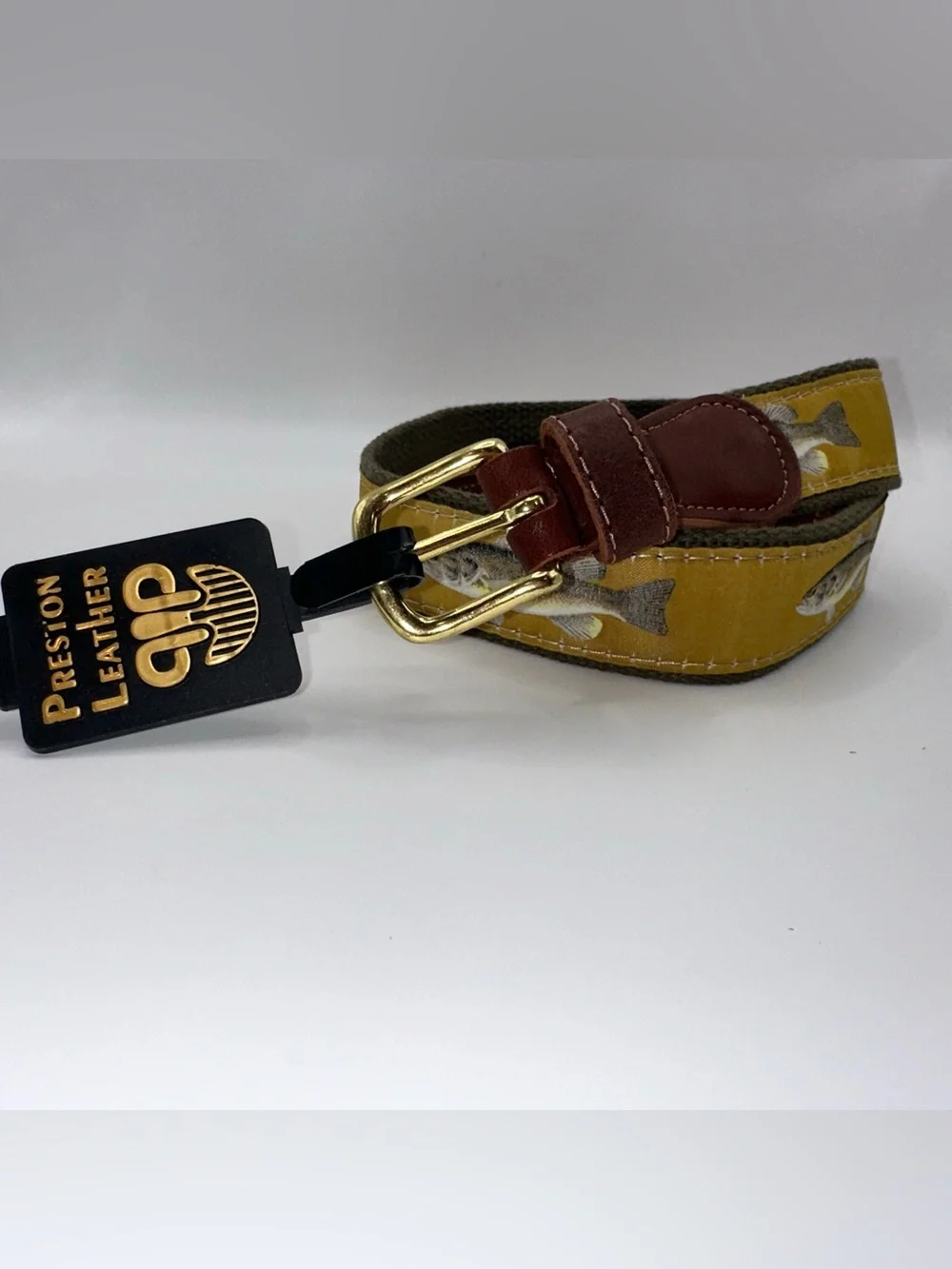 Preston Leather Bass Fishing Size 22 Belt Solid Brass Buckle Kids Made in USA